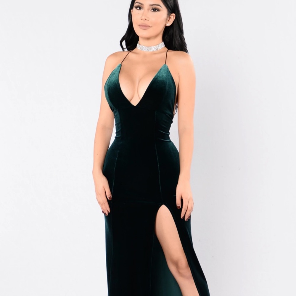 Hunter Green Velvet Maxi Dress